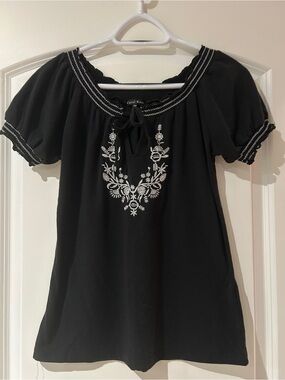 Carol Rose Black Embroidered Top